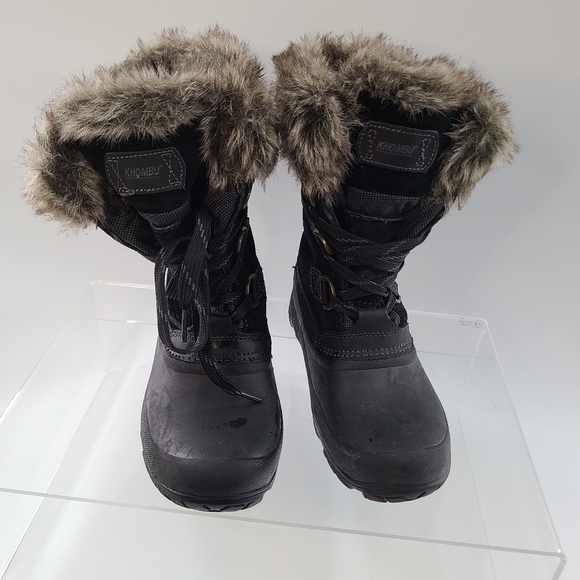 Khombu Shoes - KHOMBU ARTIC Faux Fur Lined Black Leather Non Skid Lace Up Boots Women's Size 8